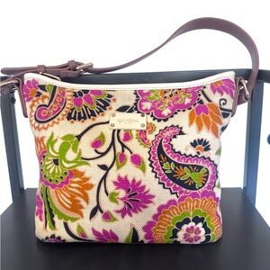Spartina 449 Paisley Canvas Shoulder Bag W/Natural Linen & Genuine Leather
